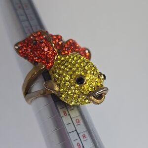 Sparkling Yellow and Red Fish Goldfish Rhinestone Cocktail Ring 7